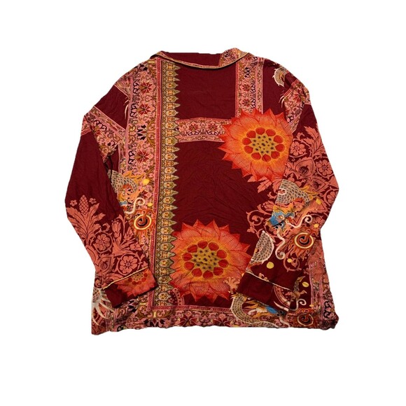 JOHNNY WAS Dragonia Longsleeve Whimsical Red Dragon Pajama Shirt Size M - Picture 2 of 7